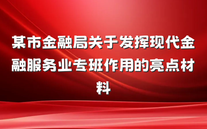 某市金融局关于发挥现代金融服务业专班作用的亮点材料