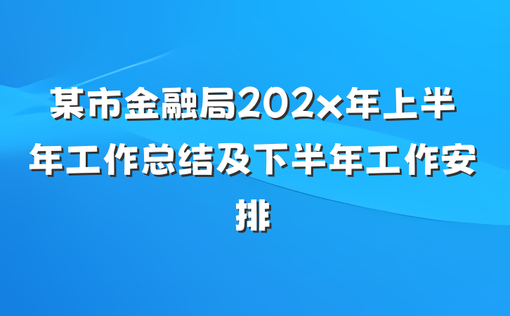 某市金融局202x年上半年工作总结及下半年工作安排