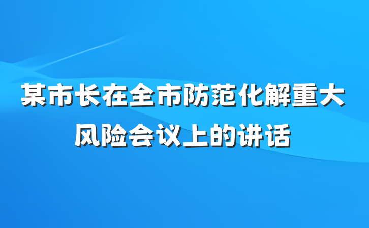 某市长在全市防范化解重大风险会议上的讲话