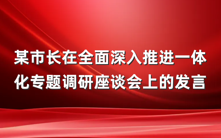 某市长在全面深入推进一体化专题调研座谈会上的发言
