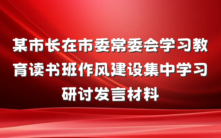 某市长在市委常委会学习教育读书班作风建设集中学习研讨发言材料