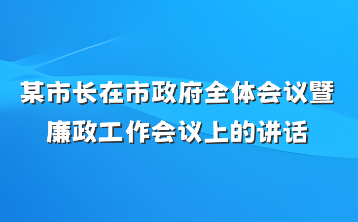 某市长在市政府全体会议暨廉政工作会议上的讲话
