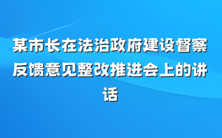 某市长在法治政府建设督察反馈意见整改推进会上的讲话