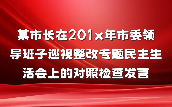某市长在201x年市委领导班子巡视整改专题民主生活会上的对照检查发言