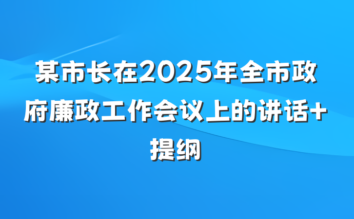 某市长在2025年全市政府廉政工作会议上的讲话 提纲