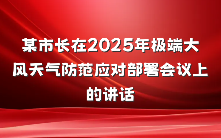 某市长在2025年极端大风天气防范应对部署会议上的讲话