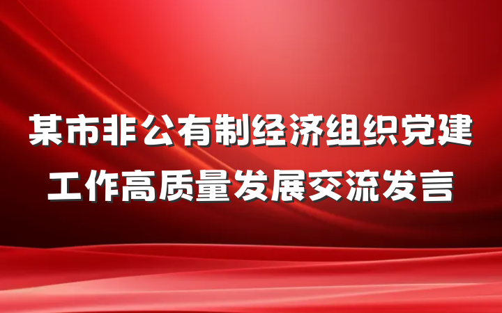 某市非公有制经济组织党建工作高质量发展交流发言