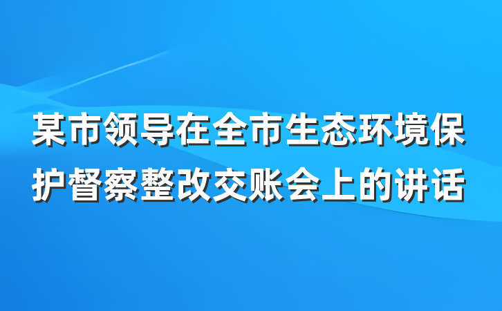 某市领导在全市生态环境保护督察整改交账会上的讲话