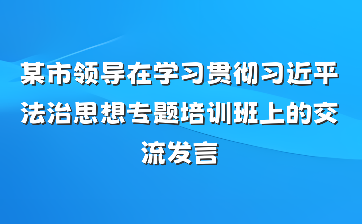 某市领导在学习贯彻习近平法治思想专题培训班上的交流发言