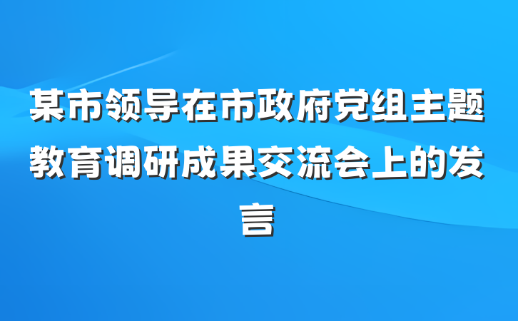 某市领导在市政府党组主题教育调研成果交流会上的发言