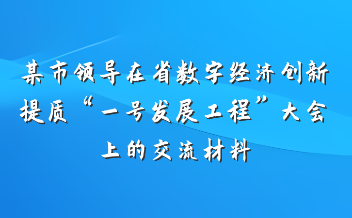 某市领导在省数字经济创新提质“一号发展工程”大会上的交流材料