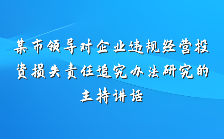 某市领导对企业违规经营投资损失责任追究办法研究的主持讲话
