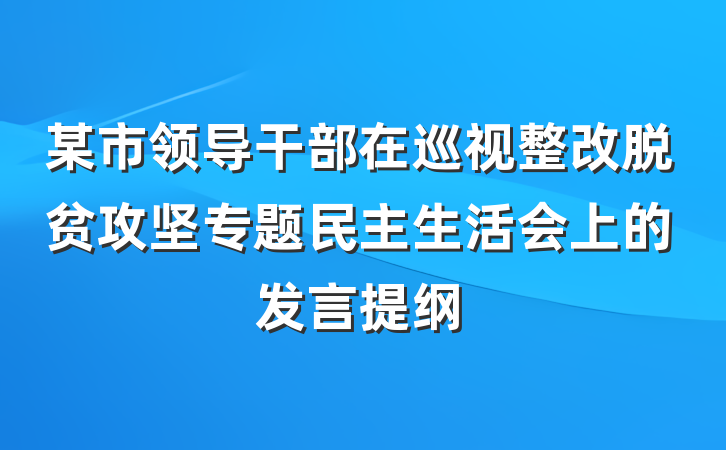 某市领导干部在巡视整改脱贫攻坚专题民主生活会上的发言提纲