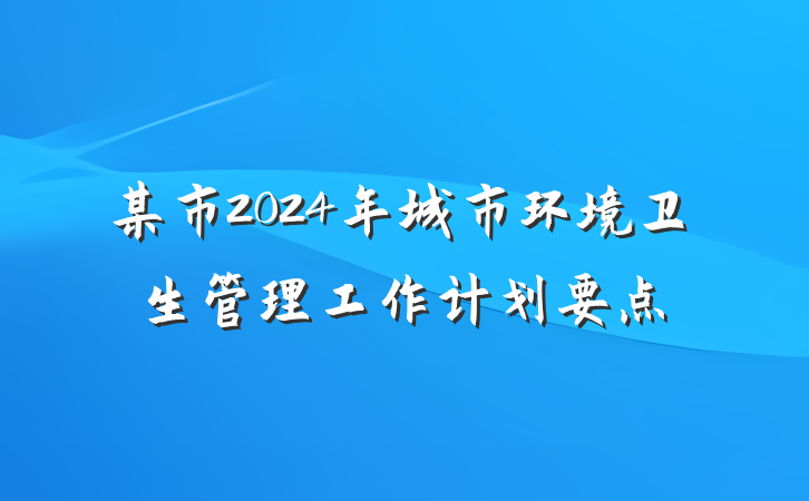 某市2024年城市环境卫生管理工作计划要点