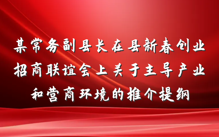 某常务副县长在县新春创业招商联谊会上关于主导产业和营商环境的推介提纲