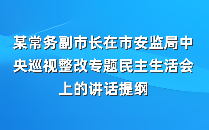 某常务副市长在市安监局中央巡视整改专题民主生活会上的讲话提纲