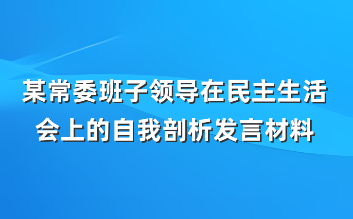 某常委班子领导在民主生活会上的自我剖析发言材料