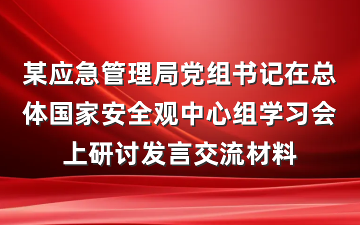 某应急管理局党组书记在总体国家安全观中心组学习会上研讨发言交流材料