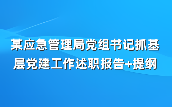 某应急管理局党组书记抓基层党建工作述职报告 提纲