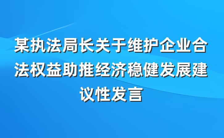 某执法局长关于维护企业合法权益助推经济稳健发展建议性发言