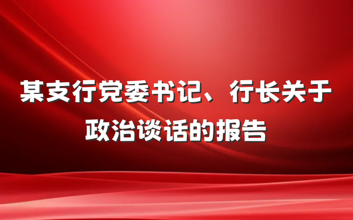 某支行党委书记、行长关于政治谈话的报告