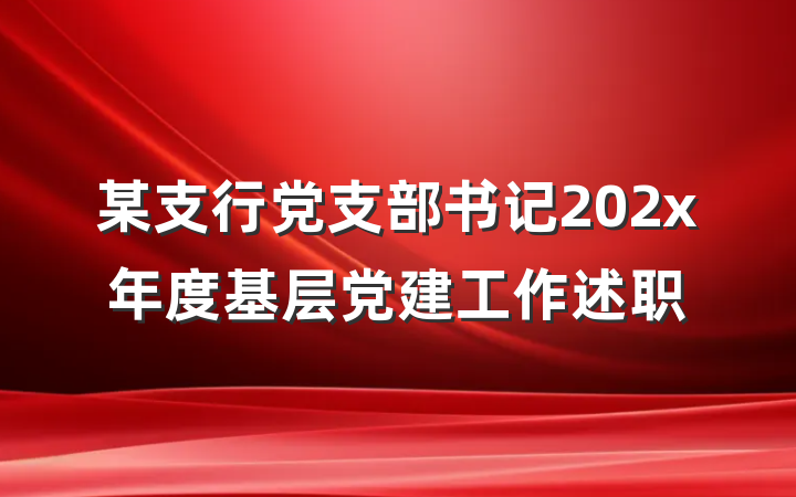 某支行党支部书记202x年度基层党建工作述职