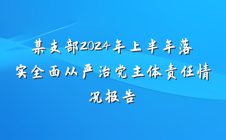 某支部2024年上半年落实全面从严治党主体责任情况报告
