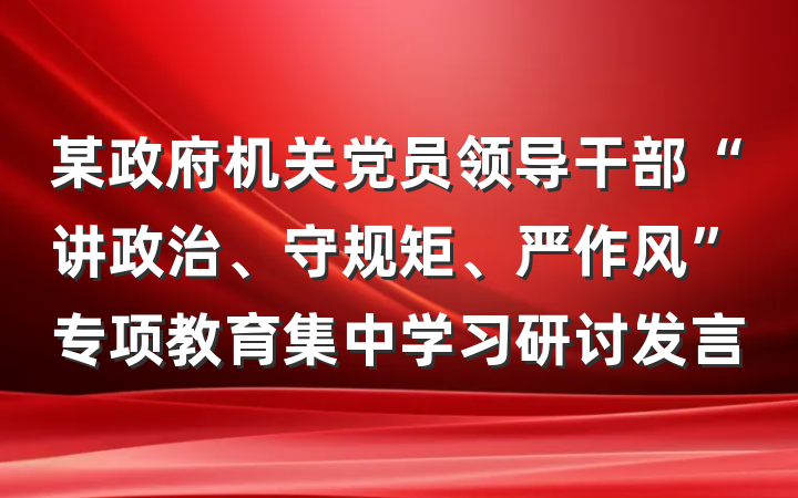 某政府机关党员领导干部“讲政治、守规矩、严作风”专项教育集中学习研讨发言