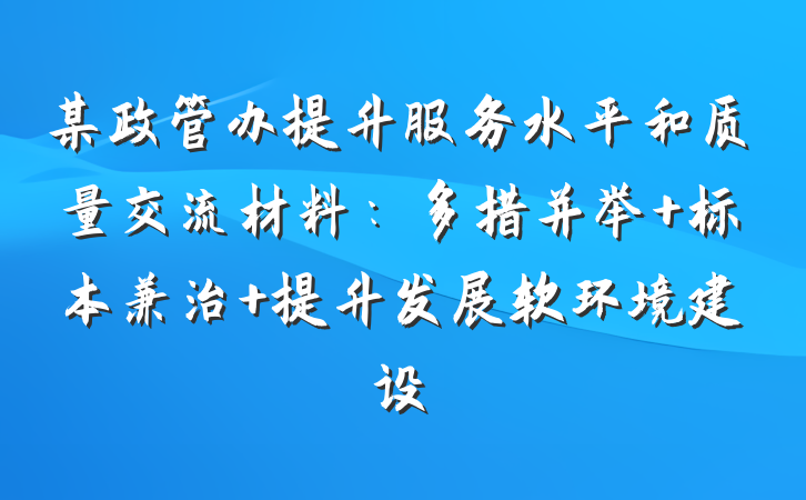 某政管办提升服务水平和质量交流材料：多措并举 标本兼治 提升发展软环境建设