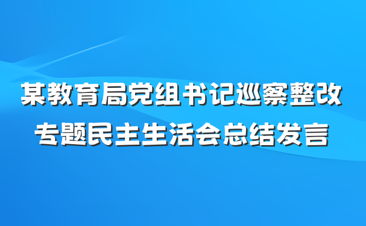 某教育局党组书记巡察整改专题民主生活会总结发言