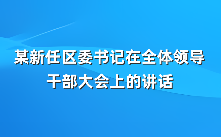 某新任区委书记在全体领导干部大会上的讲话