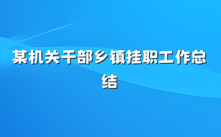 某机关干部乡镇挂职工作总结