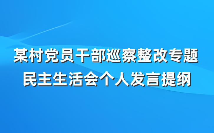 某村党员干部巡察整改专题民主生活会个人发言提纲