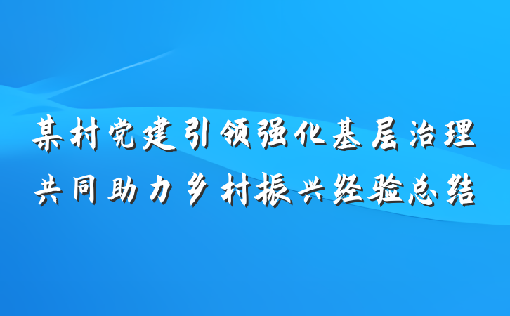 某村党建引领强化基层治理共同助力乡村振兴经验总结