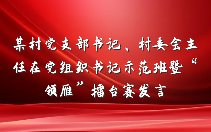 某村党支部书记、村委会主任在党组织书记示范班暨“领雁”擂台赛发言