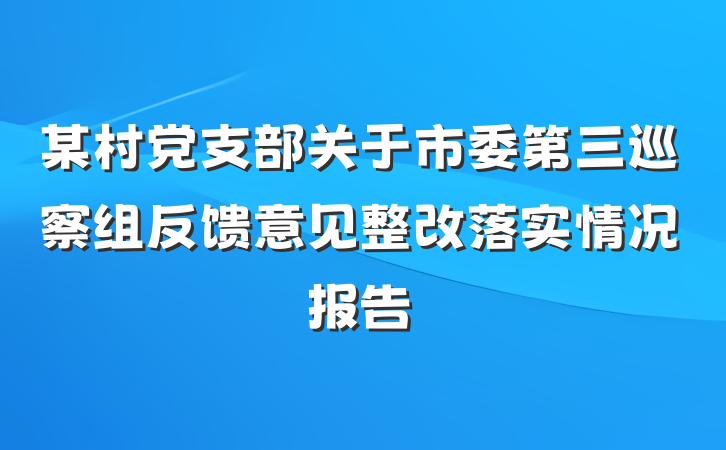 某村党支部关于市委第三巡察组反馈意见整改落实情况报告