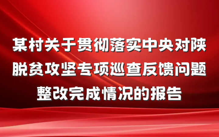 某村关于贯彻落实中央对陕脱贫攻坚专项巡查反馈问题整改完成情况的报告