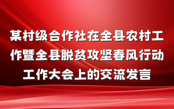 某村级合作社在全县农村工作暨全县脱贫攻坚春风行动工作大会上的交流发言