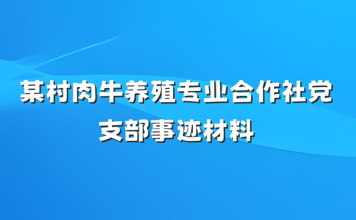 某村肉牛养殖专业合作社党支部事迹材料