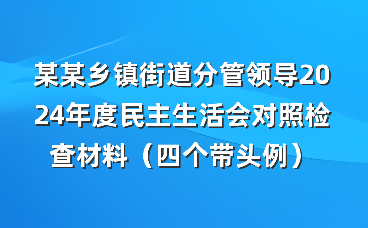 某某乡镇街道分管领导2024年度民主生活会对照检查材料（四个带头例）