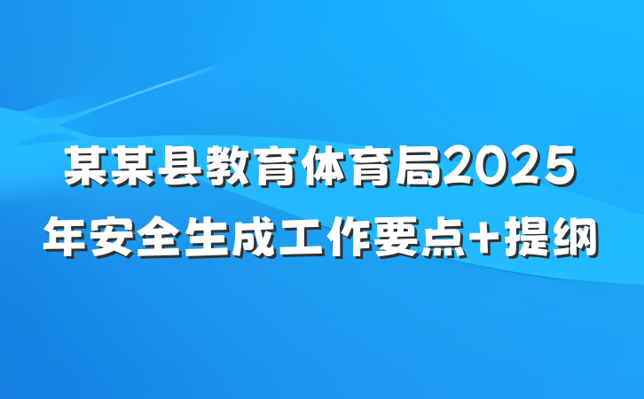 某某县教育体育局2025年安全生成工作要点 提纲