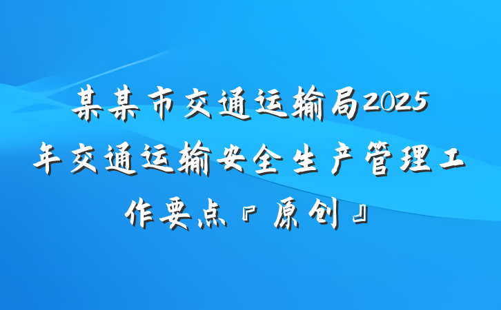 某某市交通运输局2025年交通运输安全生产管理工作要点『原创』