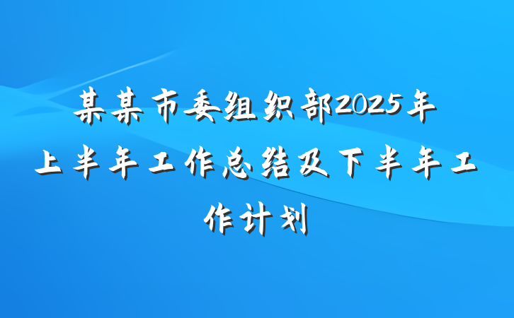 某某市委组织部2025年上半年工作总结及下半年工作计划