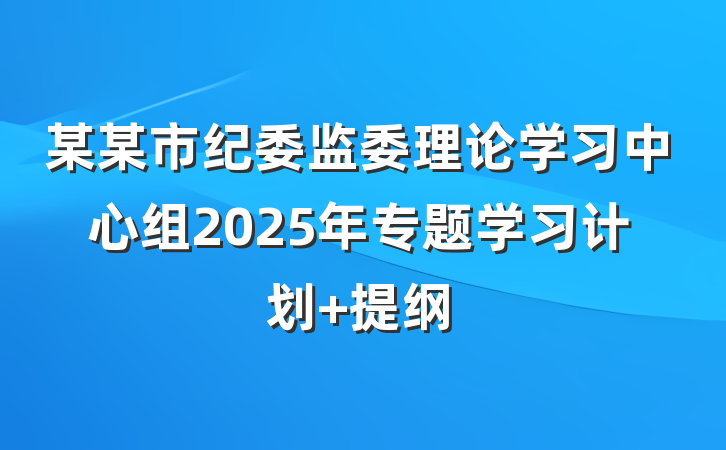 某某市纪委监委理论学习中心组2025年专题学习计划 提纲