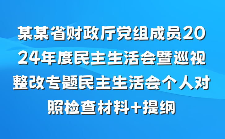 某某省财政厅党组成员2024年度民主生活会暨巡视整改专题民主生活会个人对照检查材料 提纲