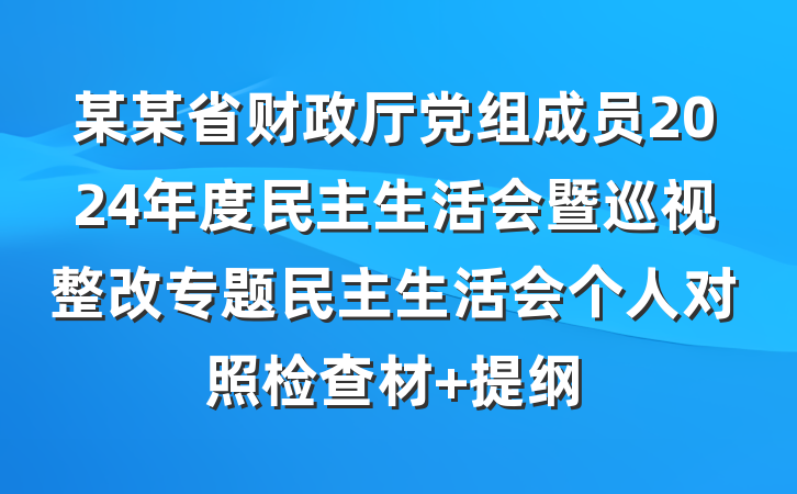 某某省财政厅党组成员2024年度民主生活会暨巡视整改专题民主生活会个人对照检查材 提纲