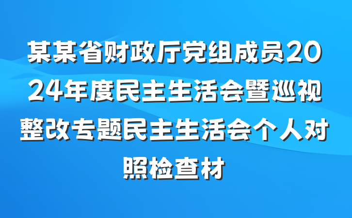 某某省财政厅党组成员2024年度民主生活会暨巡视整改专题民主生活会个人对照检查材