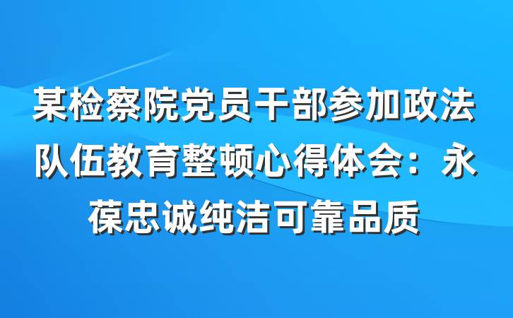 某检察院党员干部参加政法队伍教育整顿心得体会：永葆忠诚纯洁可靠品质
