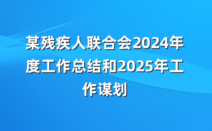 某残疾人联合会2024年度工作总结和2025年工作谋划