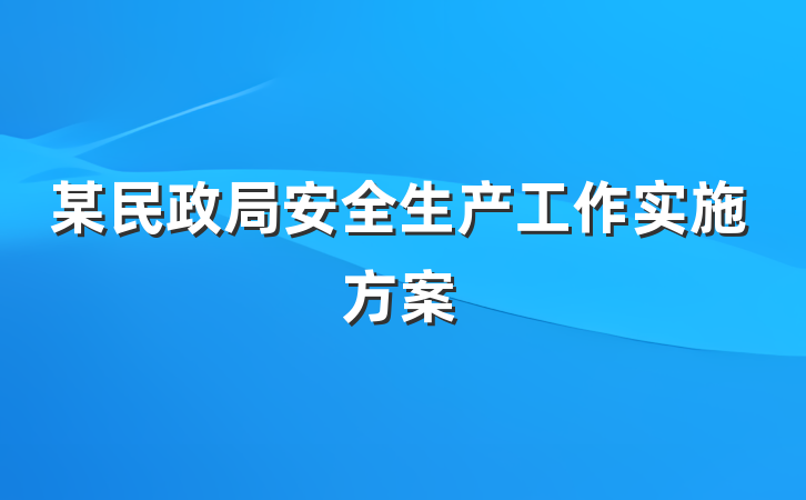 某民政局安全生产工作实施方案